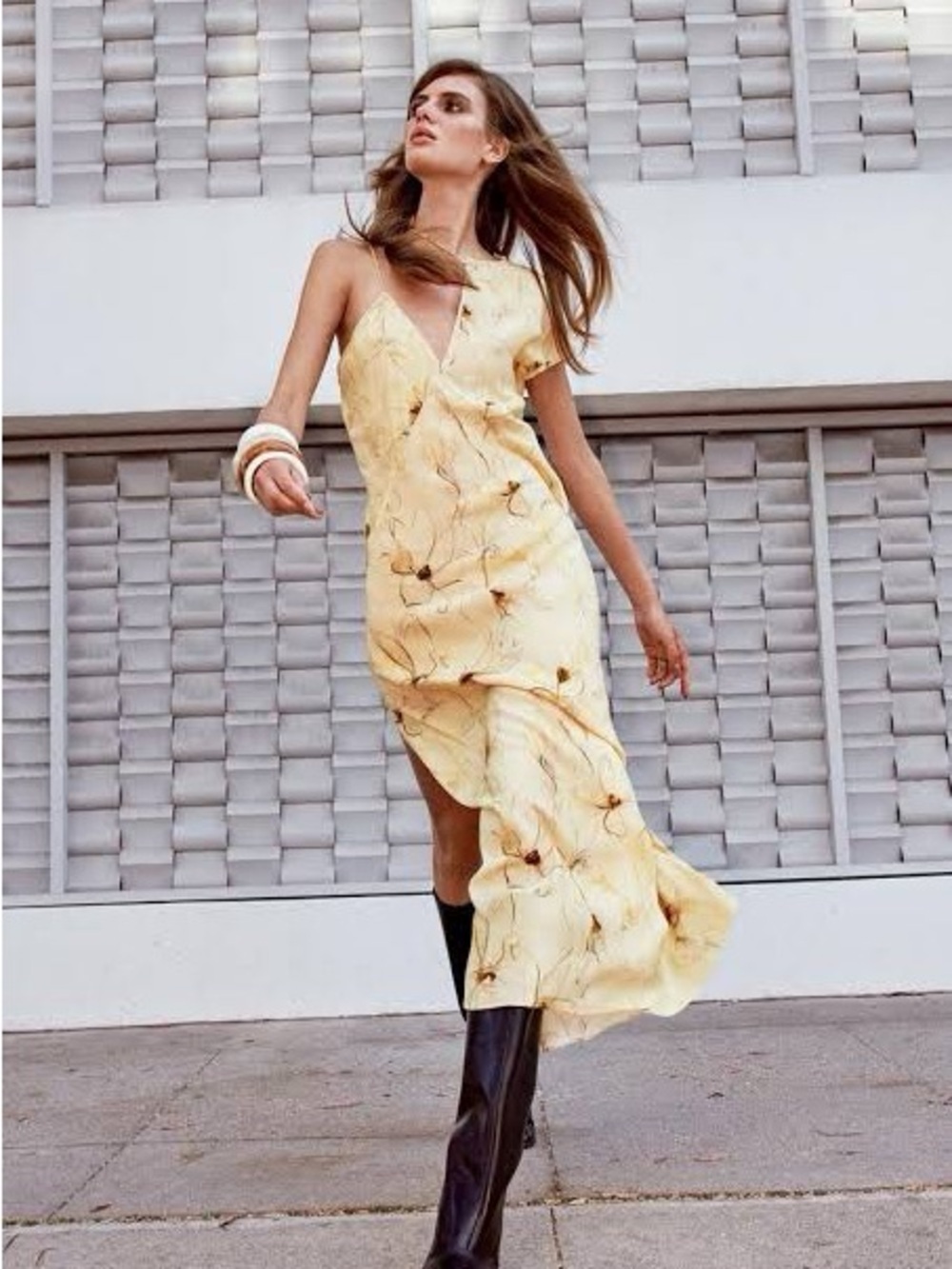 NWT Zara Yellow Floral Midi Dress